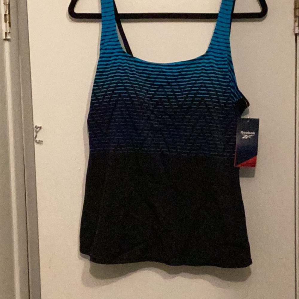 Reebok Women's Blue and Black Ombre Tankini Top